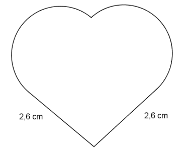 Figur formet som et hjerte. Den er omrisset av to halvsirkler og to rette linjestykker. Linjestykkene har begge lengde 2,6 cm.